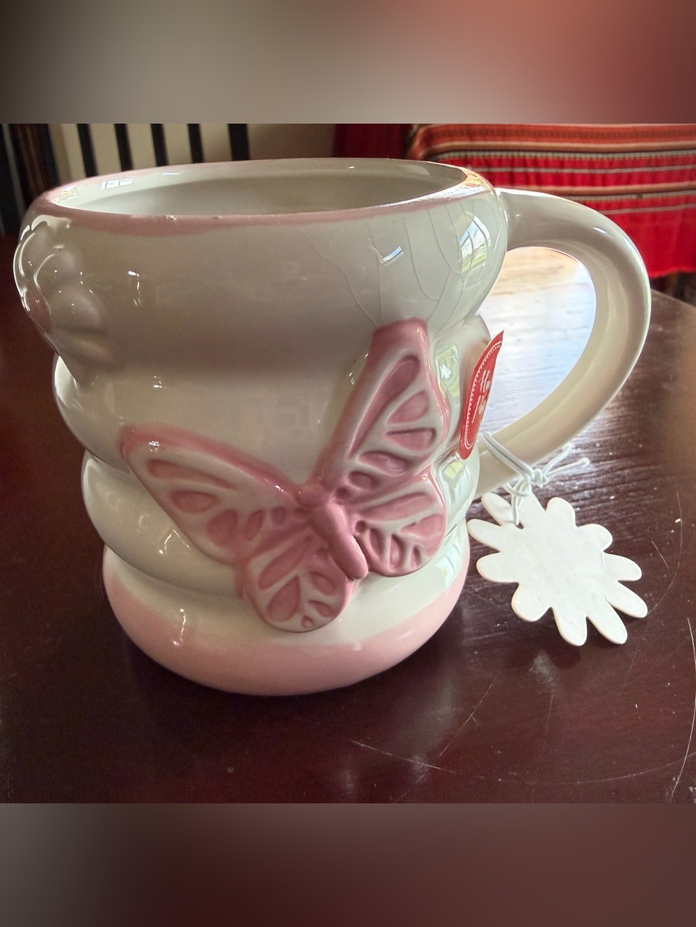 Kohl's Pink and White Butterfly Ceramic Mug